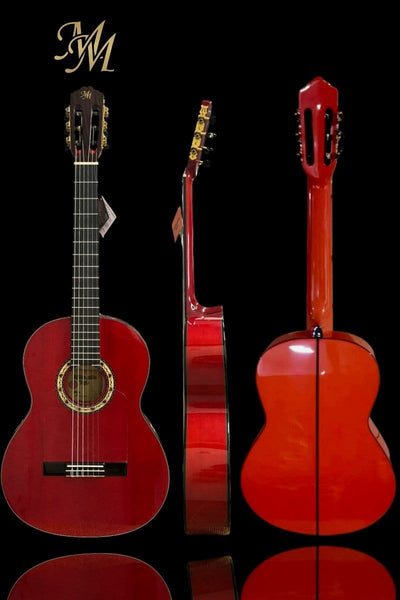 Guitarra Flamenca Roja modelo Manuela Modesto Malla | Ciprés Español + Tapa Maciza | Tradición Flamenca Profesional