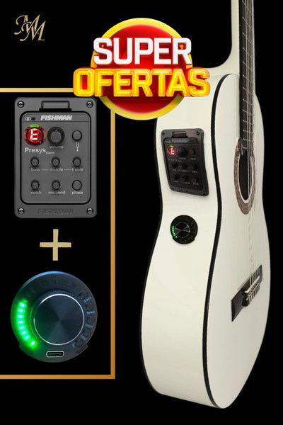 Guitarra Flamenca Blanca Modesto Malla “Chata” con Doble Previo Fishman + OS1 – Sonido Flamenco Profesional con Estilo Único