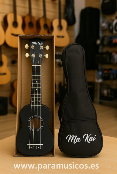 Ukelele MaKai soprano negro con funda de transporte