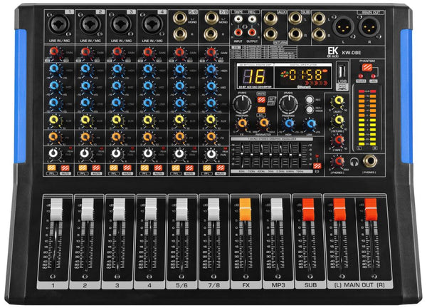 MESA DE MEZCLAS EK AUDIO AMPLIFICADA Y CON EFECTOS KW08E