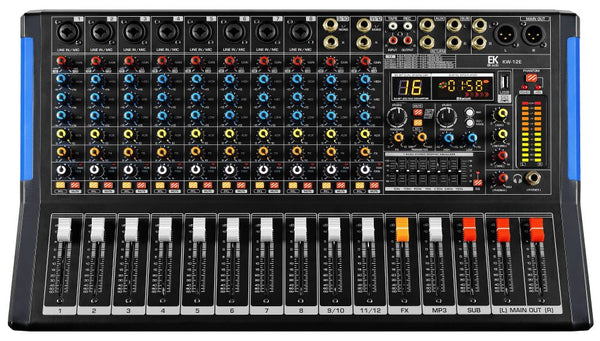 MESA DE MEZCLAS EK AUDIO AMPLIFICADA Y CON EFECTOS KW12E